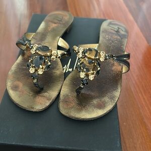 Giuseppe zanotti size 7 sandal crystal women black shoes 37 flats stone evening